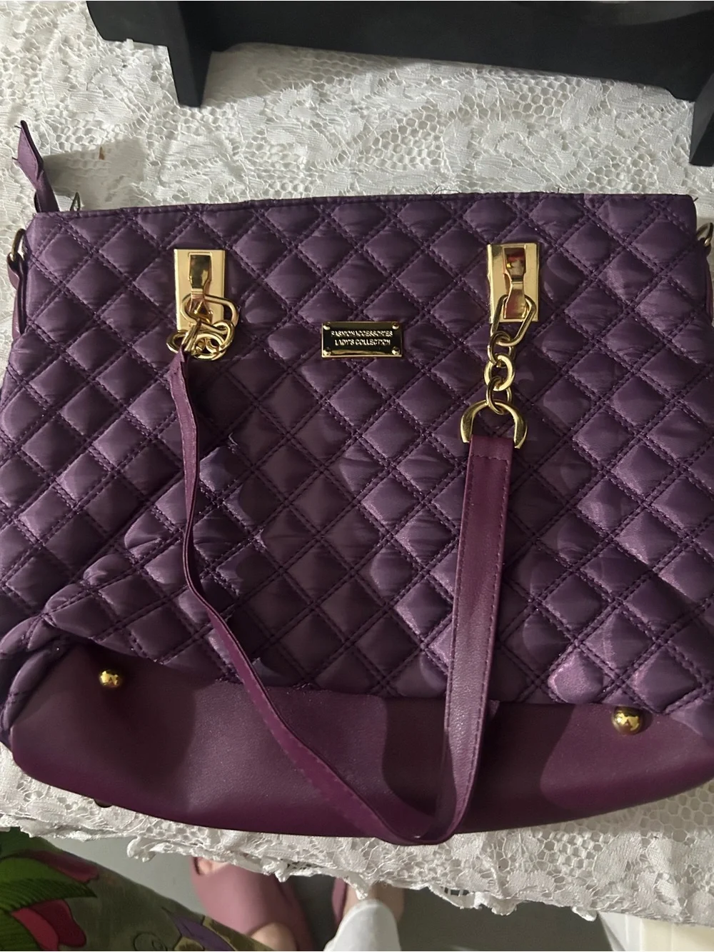Fashion Accessories Lady’s Collection Purple Quilted Tote